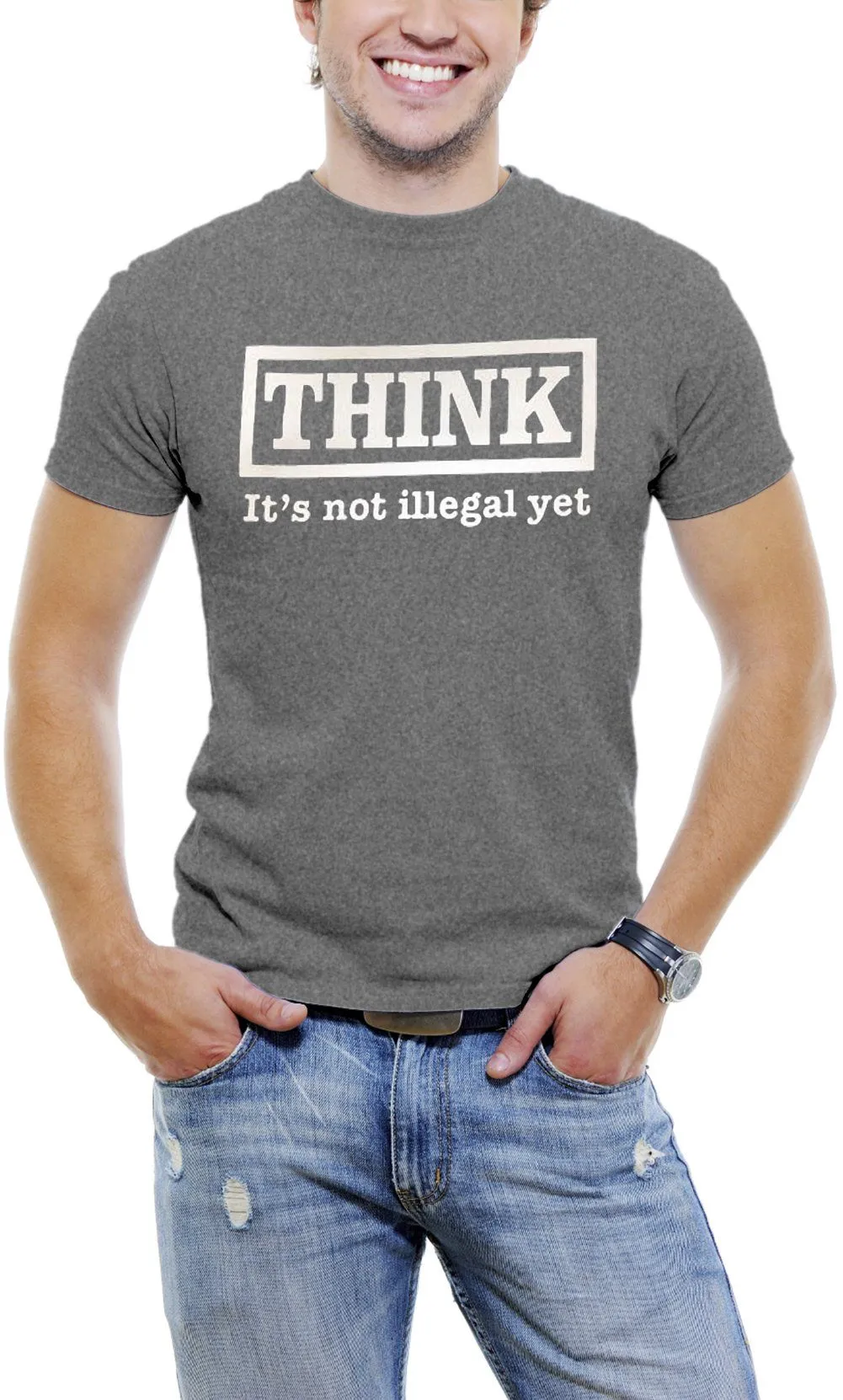 AFONiE Funny Men T-Shirt THINK It Is Not Illegal Yet