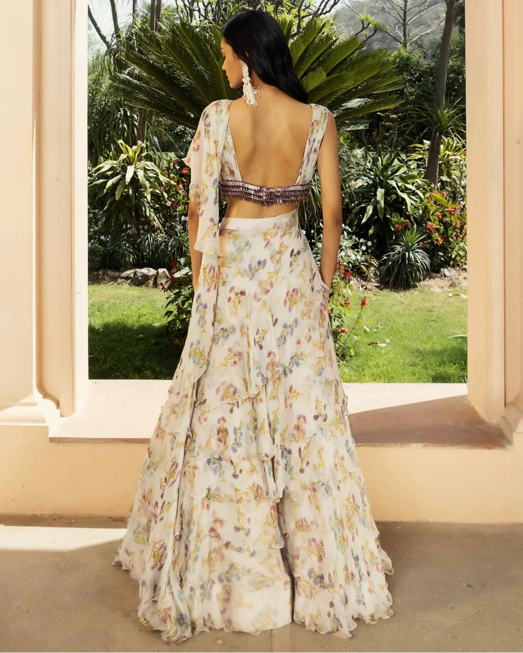 Asmira Ivory Tiered Wrap Sari Set