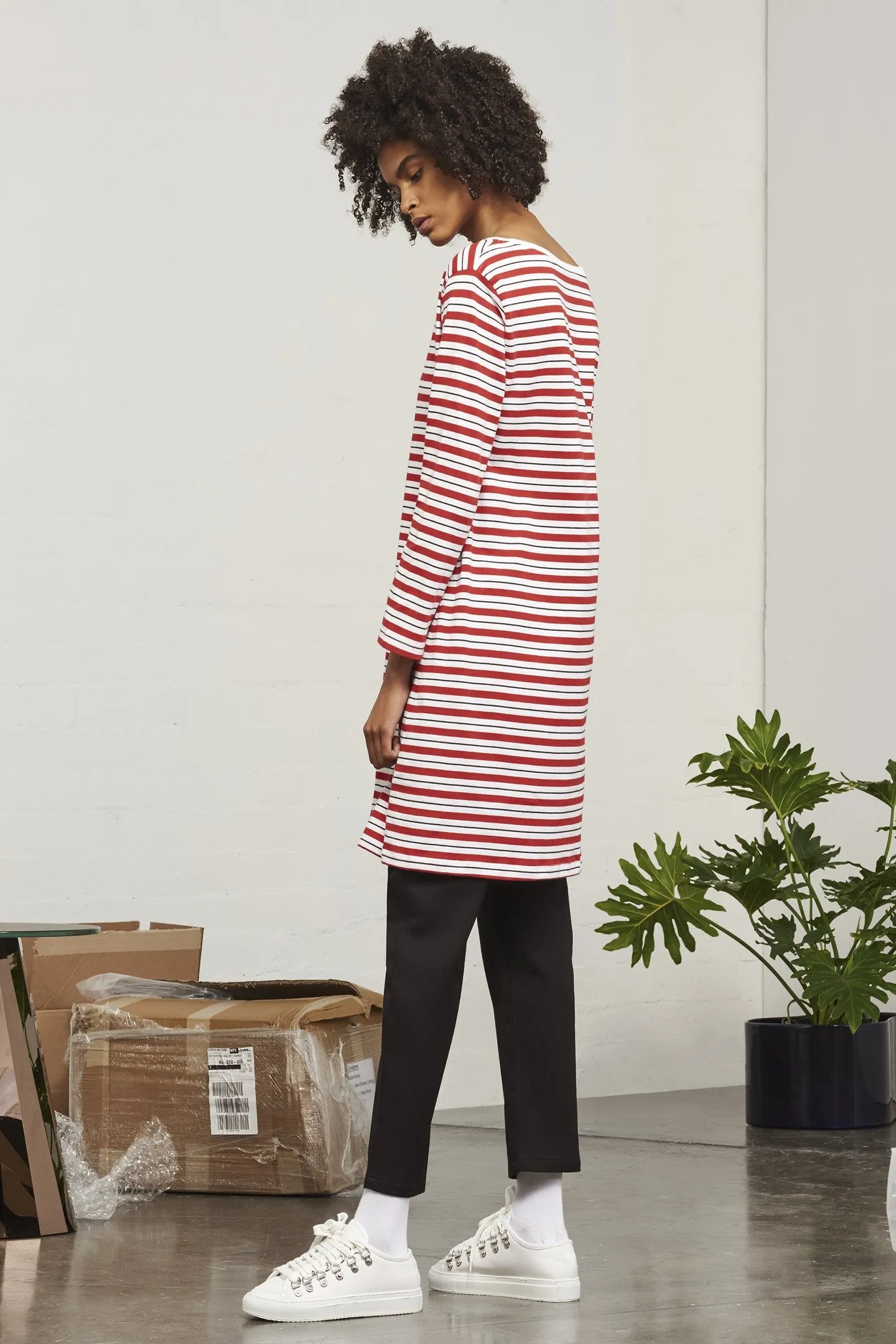 building block boat neck dress red stripes <br> by Kowtow