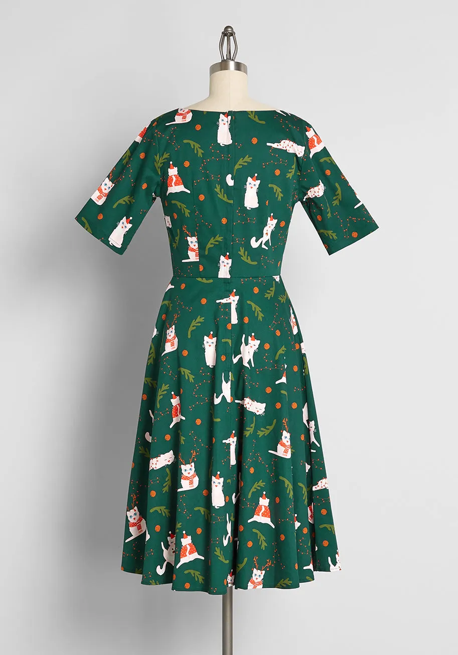 Catching Festive 'Felines' Swing Dress