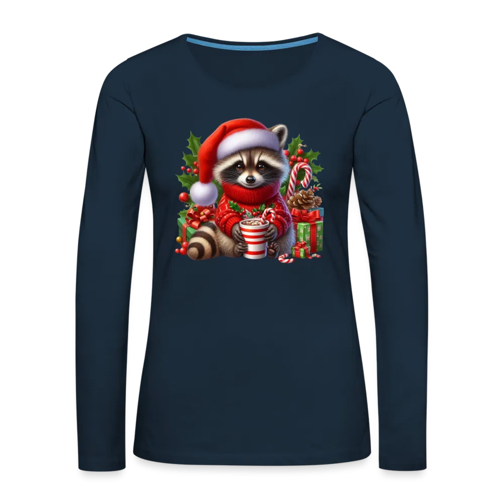 Christmas Cute Feral Raccoon Women's Premium Long Sleeve T-Shirt