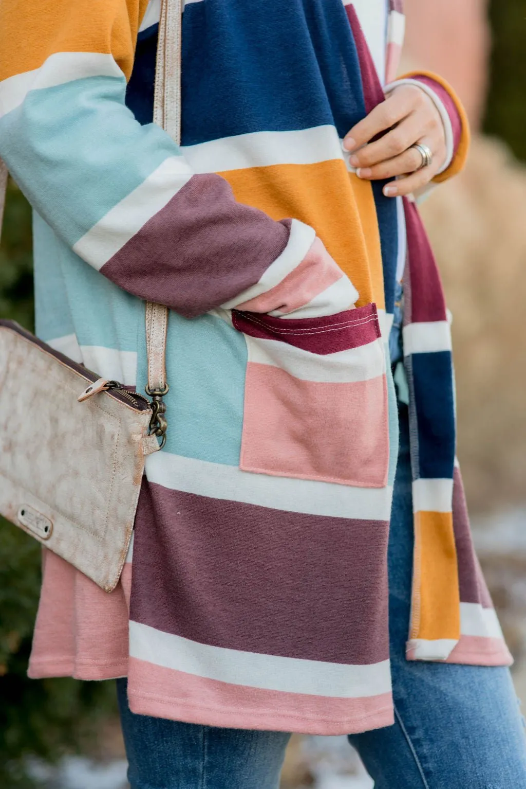 Color Blocked Mixed Stripe Cardigan