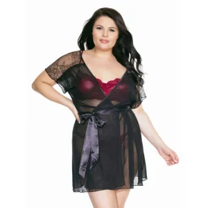 Coquette Sheer Short Sleeve Robe Black