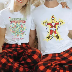 Couple Christmas Griswold Illumination & Clark Shocked Wholesale Bella Graphic Tee - Fast Shipping