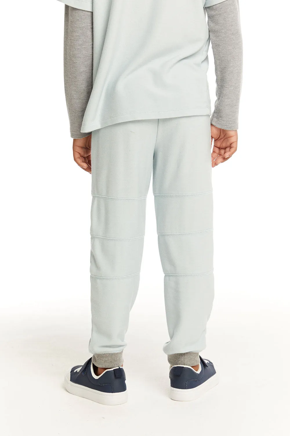 Cozy Knit Blue Bird Pant with Seamed Panels