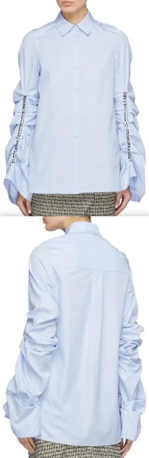 Crystal Ruched-Sleeve Shirt