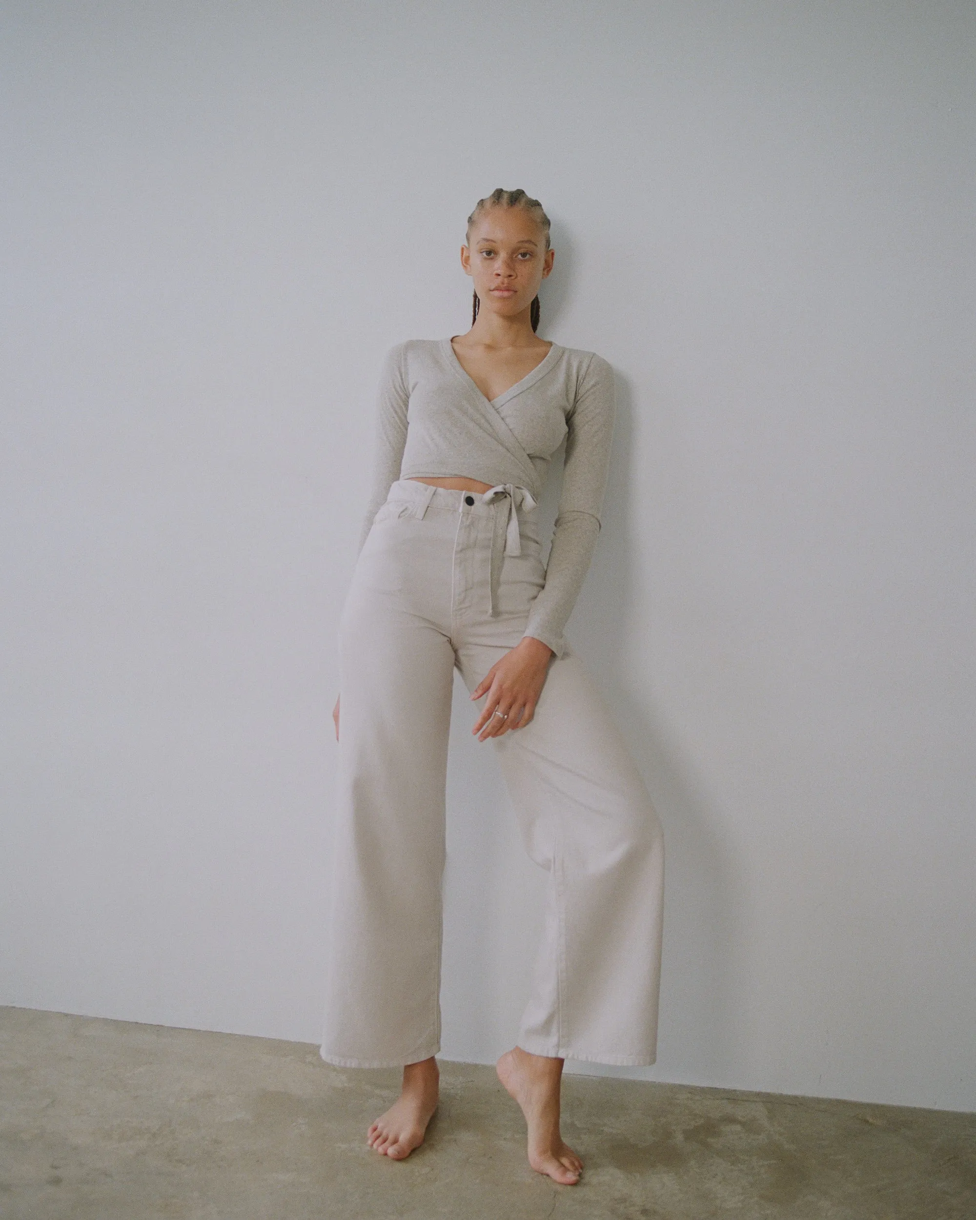 Dance Wrap Top, Regen Silk Noil Jersey, Heather Grey