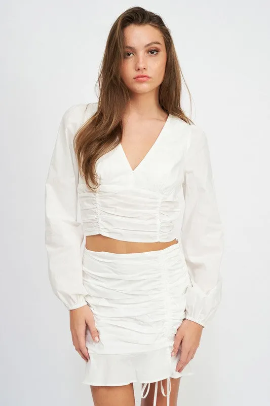 Deep-V-Neckline Shirred Crop Top