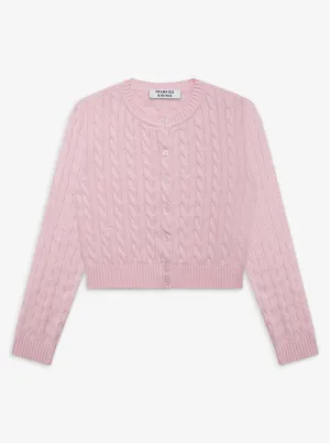 Dudley Cable Knit Cardigan in Cozy Pink