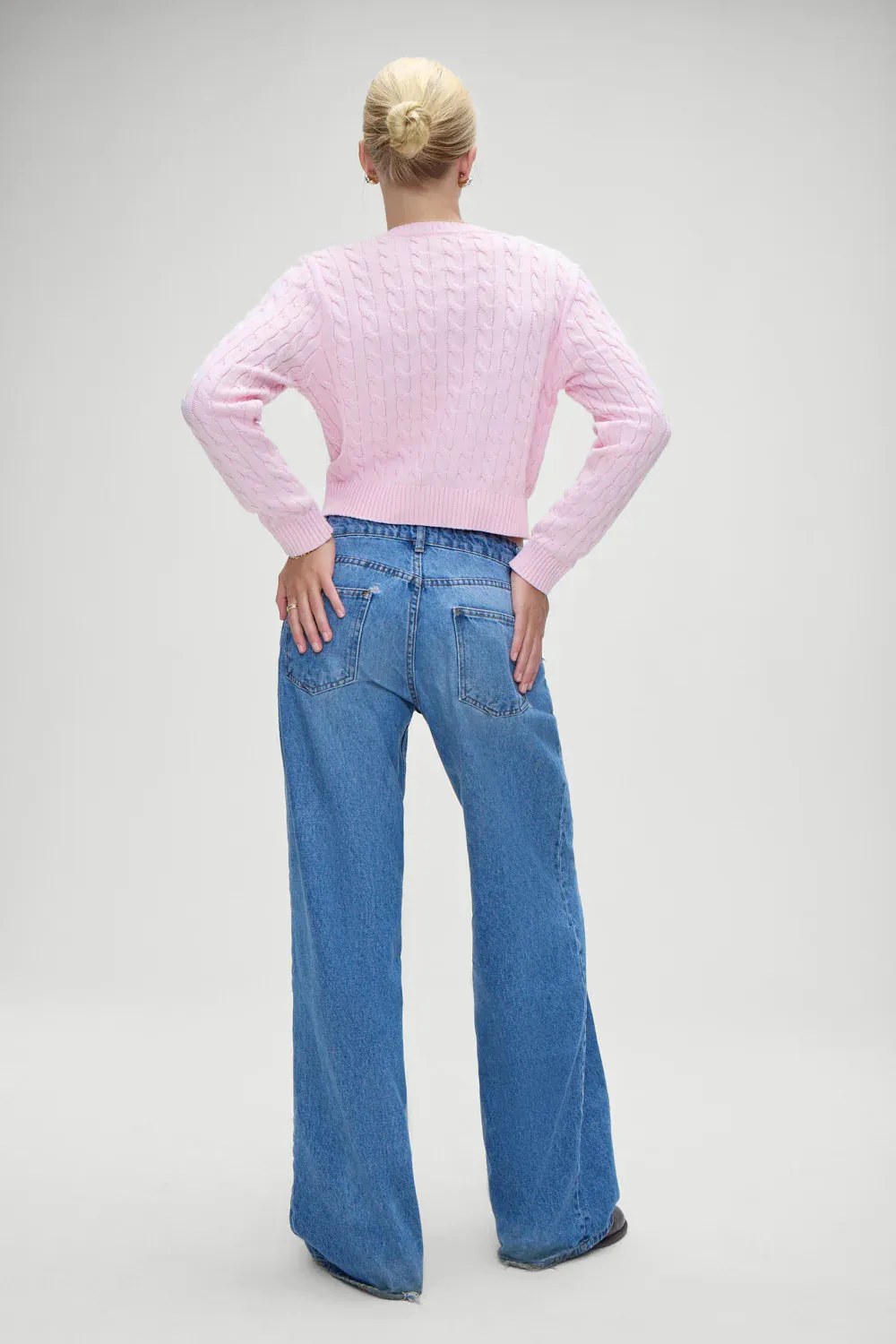 Dudley Cable Knit Cardigan in Cozy Pink