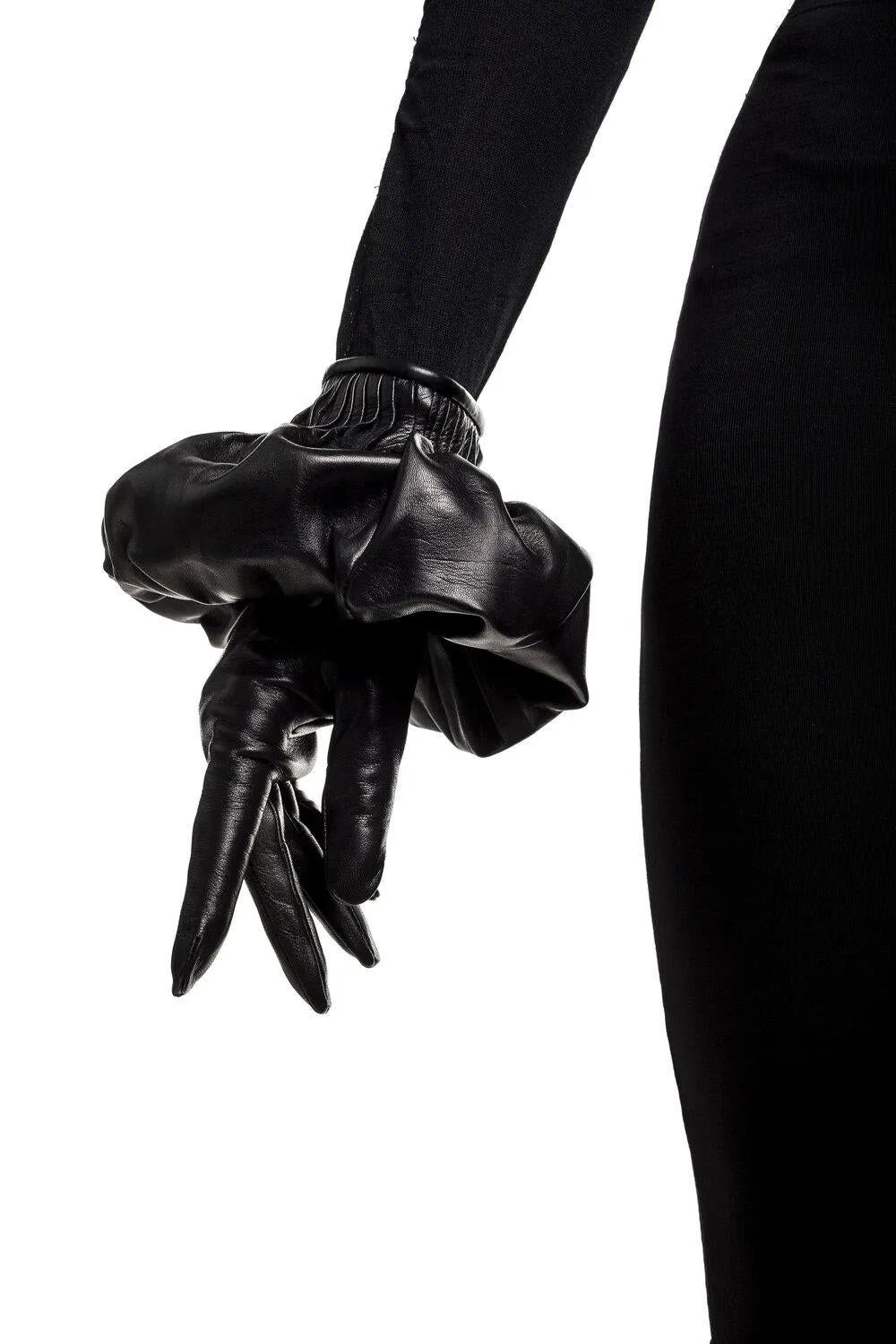 Faye - Women's Silk Lined Leather Gloves With Pleated Detail