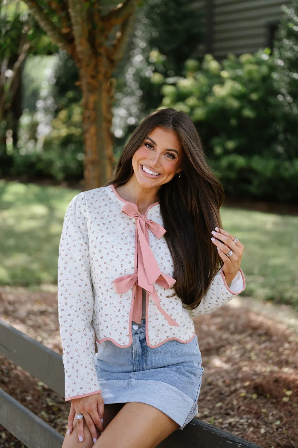 Floral Quilted Bow Jacket-Pink Floral