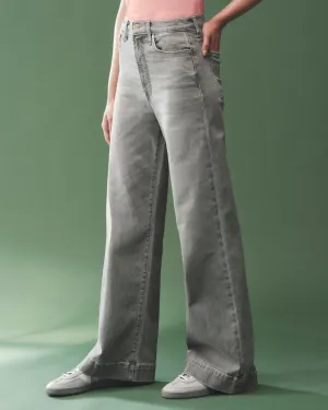 Grey High-Rise Wide Leg Jean