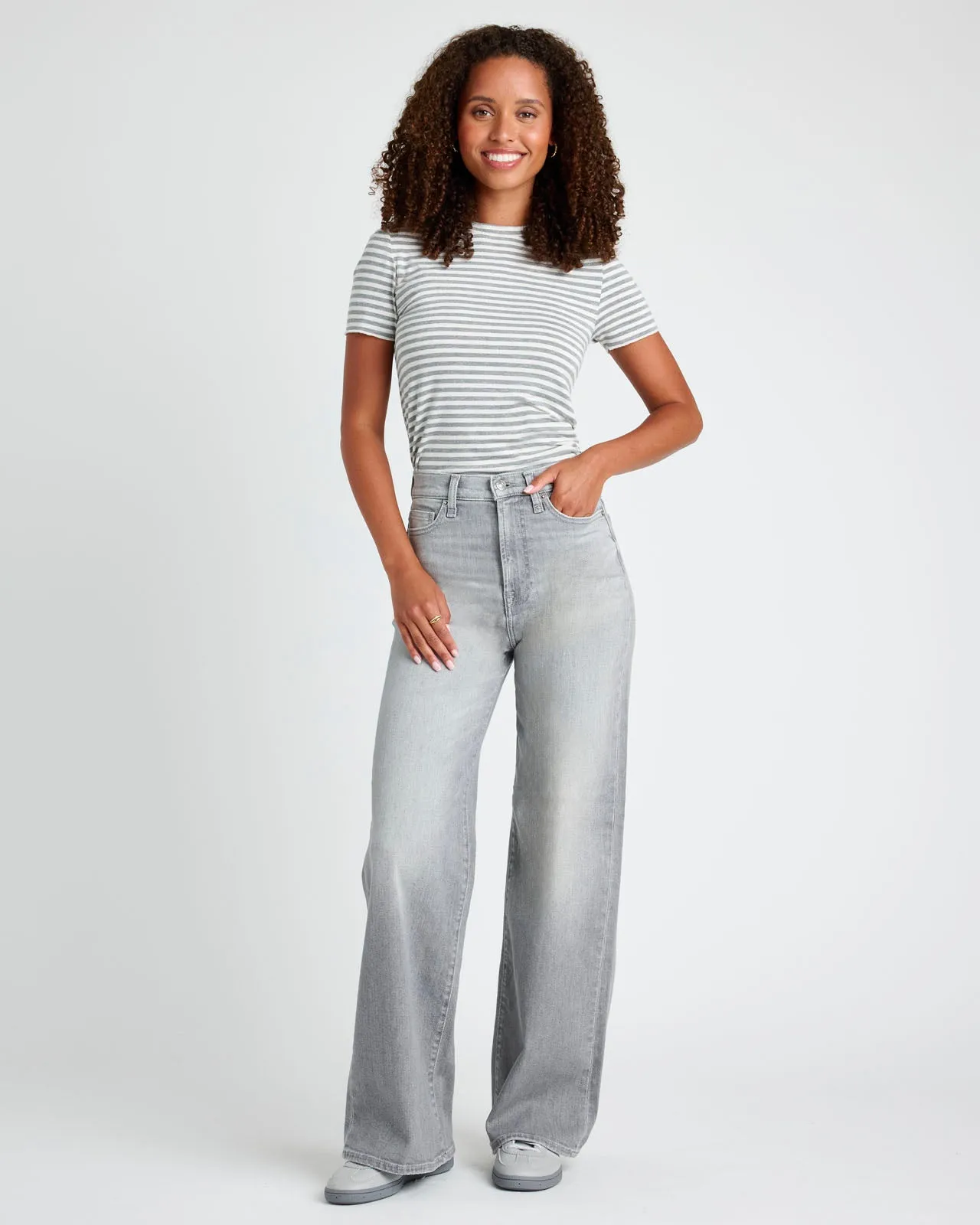 Grey High-Rise Wide Leg Jean