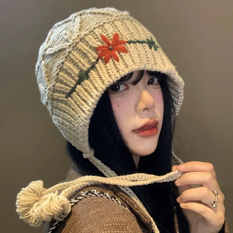 Hand-Knitted Tassel Hood Hat