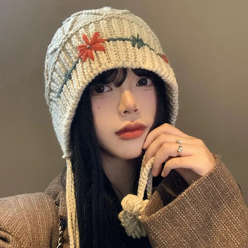 Hand-Knitted Tassel Hood Hat