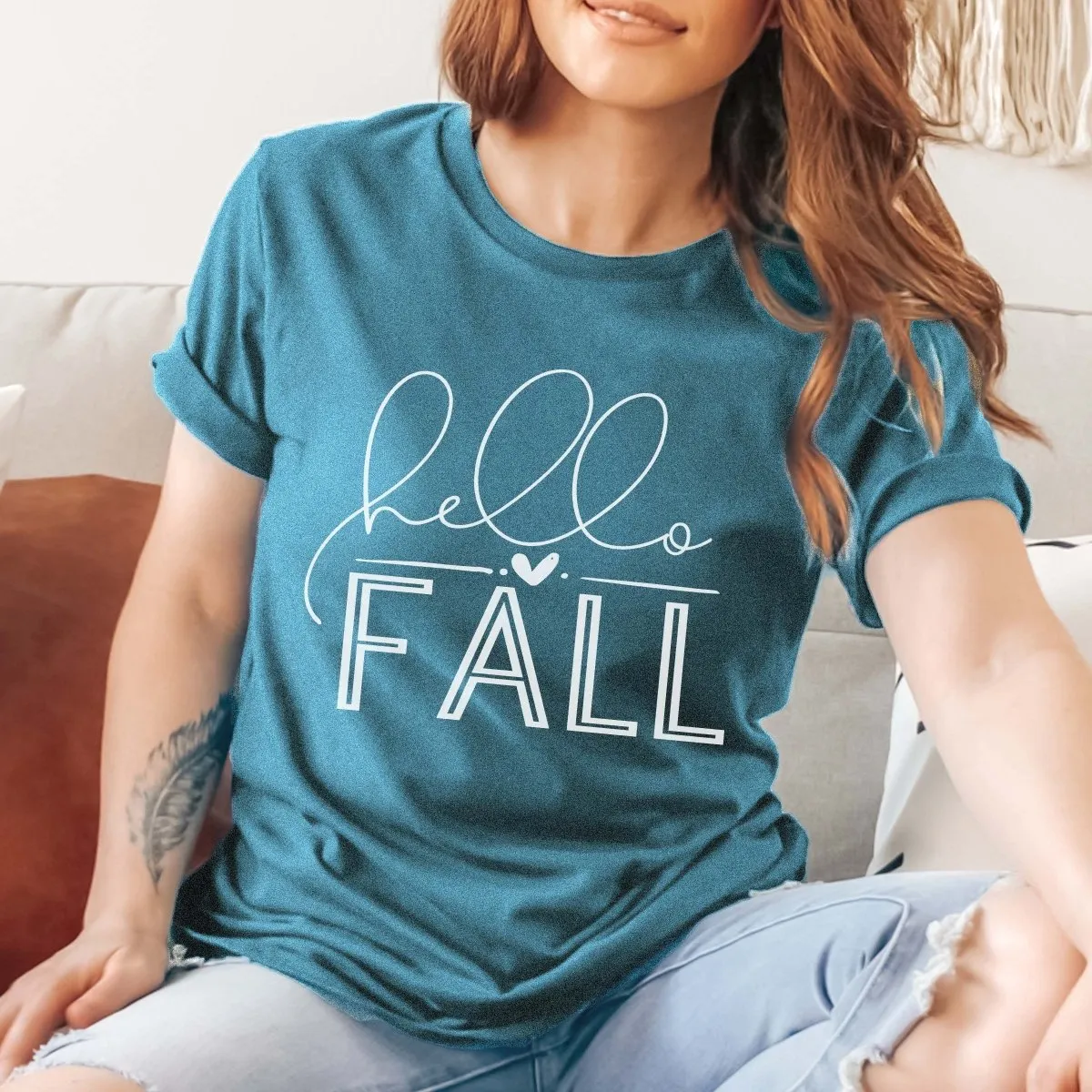 Hello Fall With Heart Wholesale Bella Graphic Tee - Fast Shipping