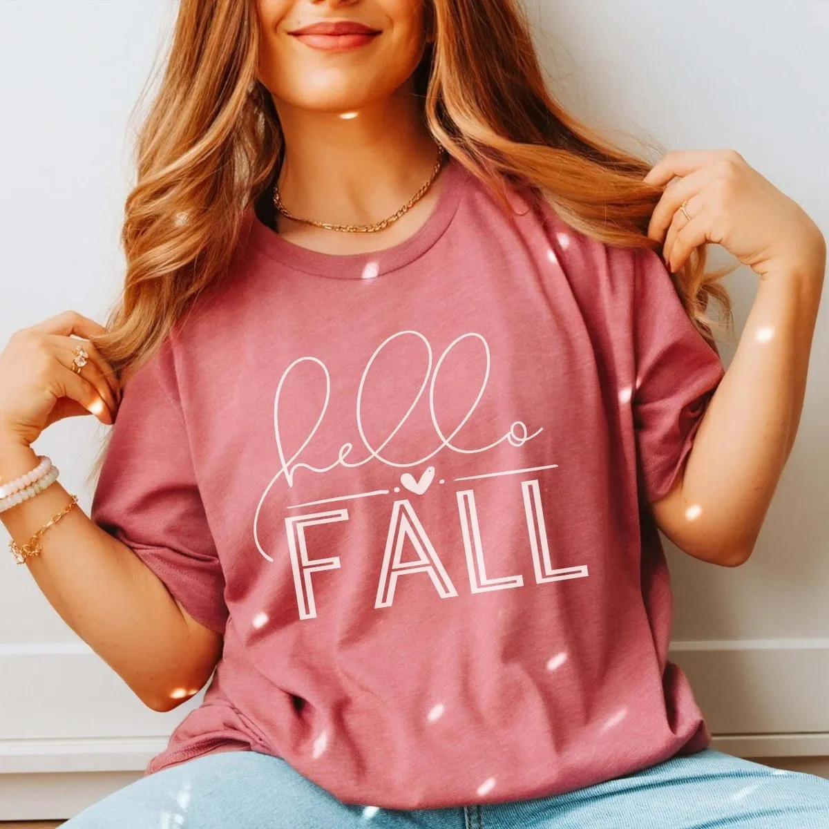 Hello Fall With Heart Wholesale Bella Graphic Tee - Fast Shipping