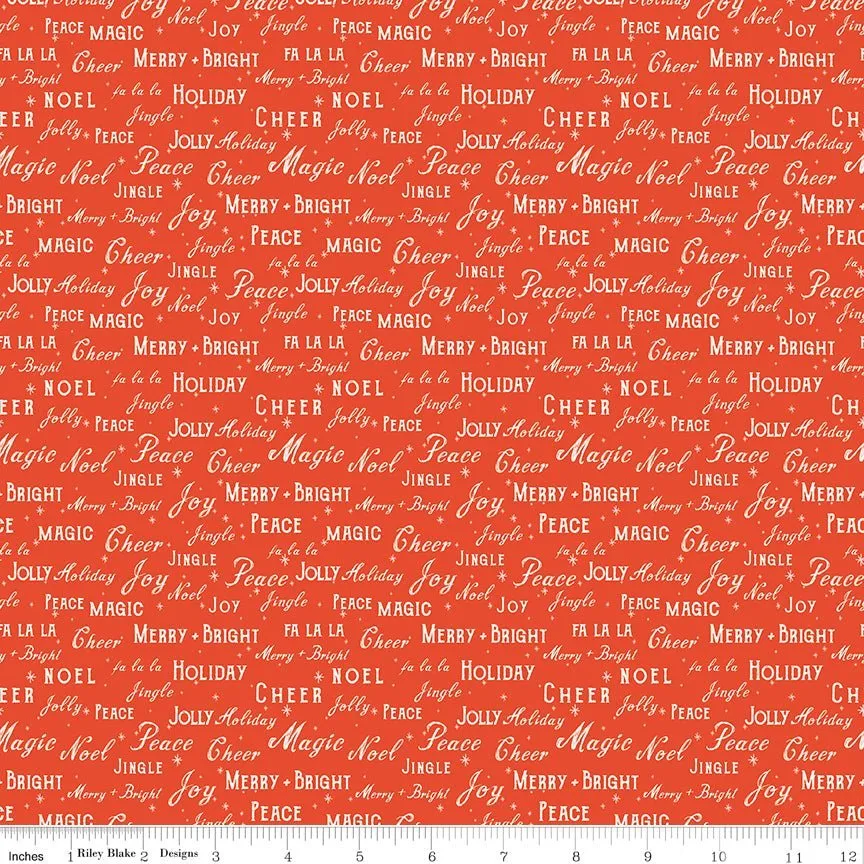 Holiday Cheer Text Red Yardage - My Mind’s Eye | Riley Blake Designs, SKU: C13613-RED