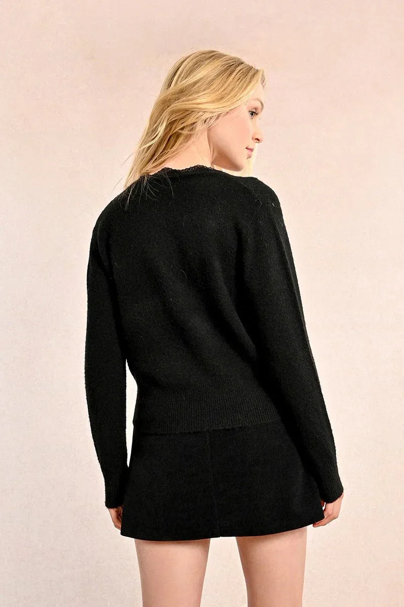 Molly Bracken Scalloped Black Cardigan