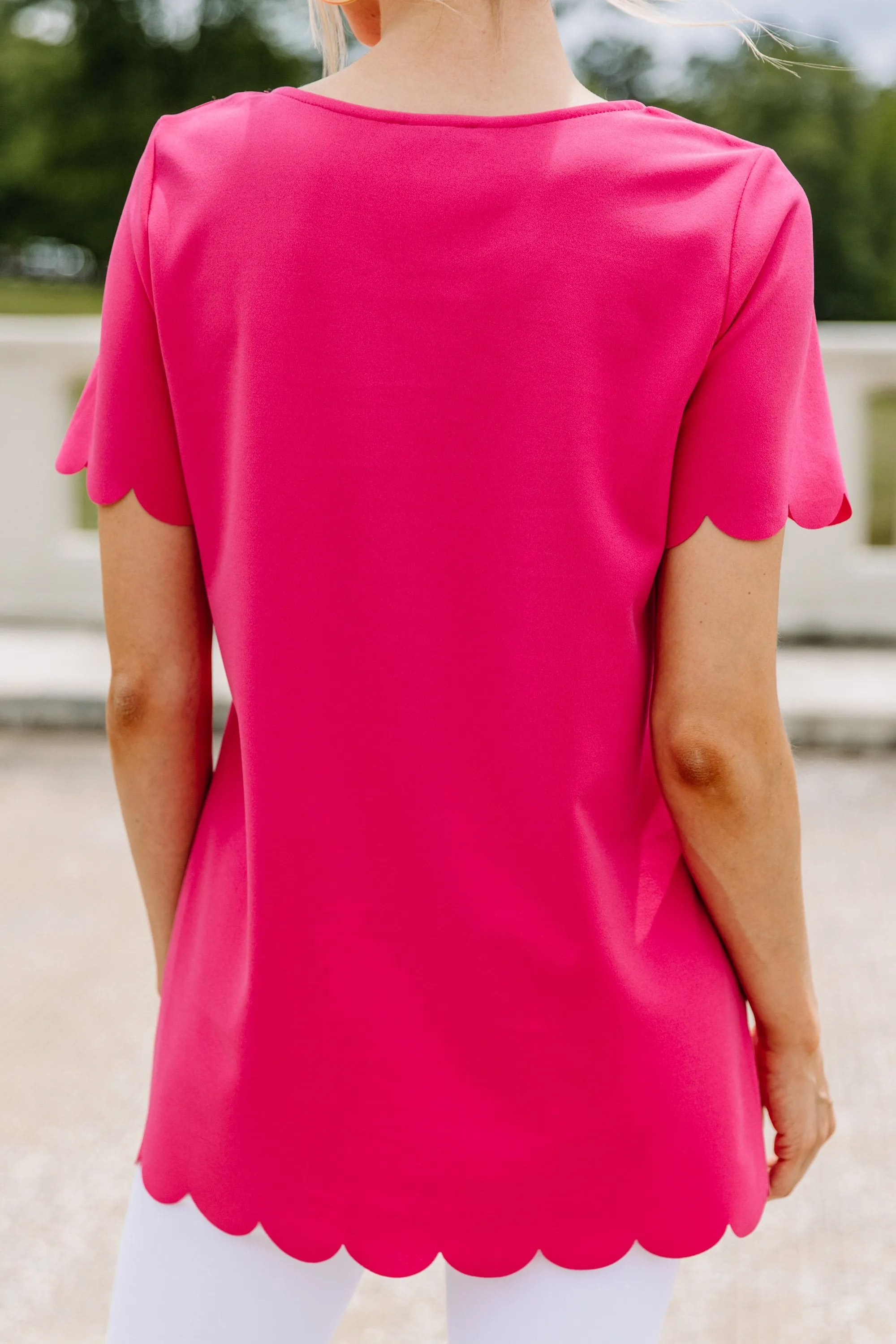 My Heart Is Happy Hot Pink Scalloped Top