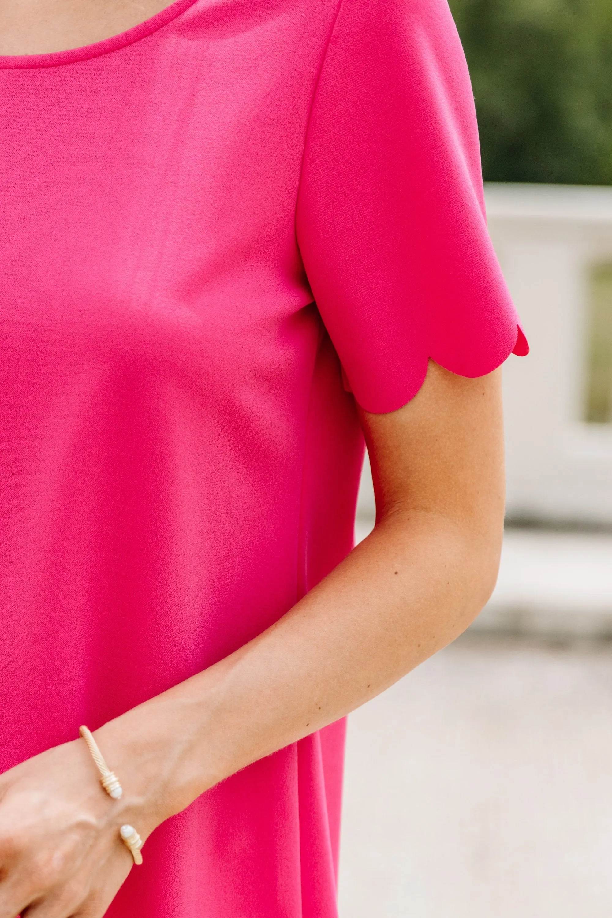 My Heart Is Happy Hot Pink Scalloped Top