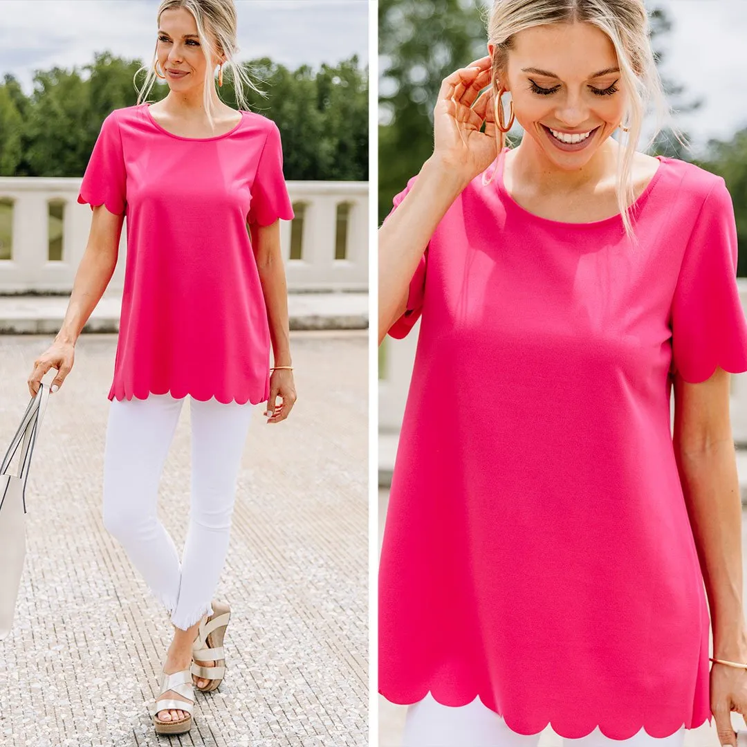 My Heart Is Happy Hot Pink Scalloped Top