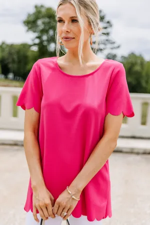 My Heart Is Happy Hot Pink Scalloped Top