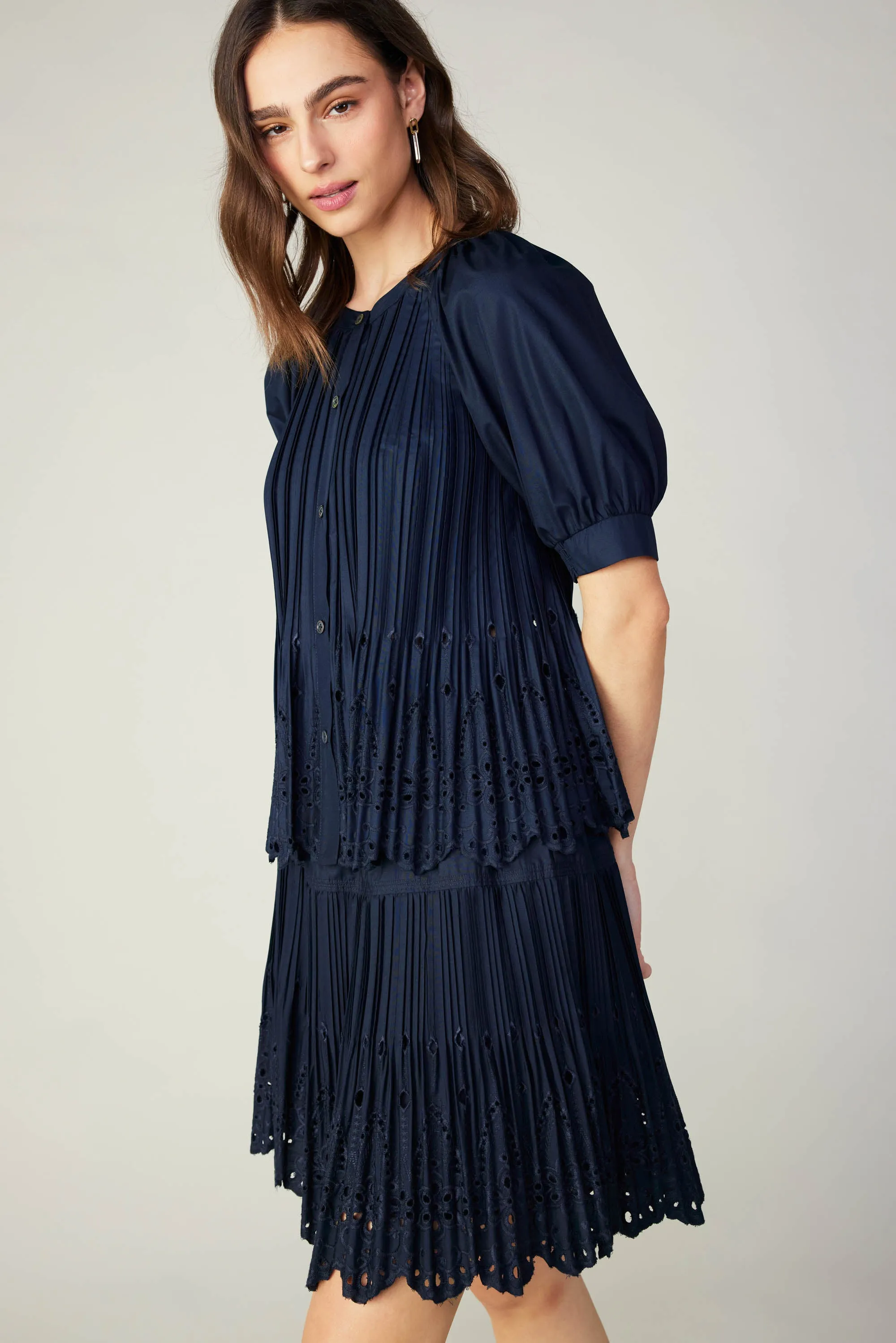 Pleated Eyelet Blouse