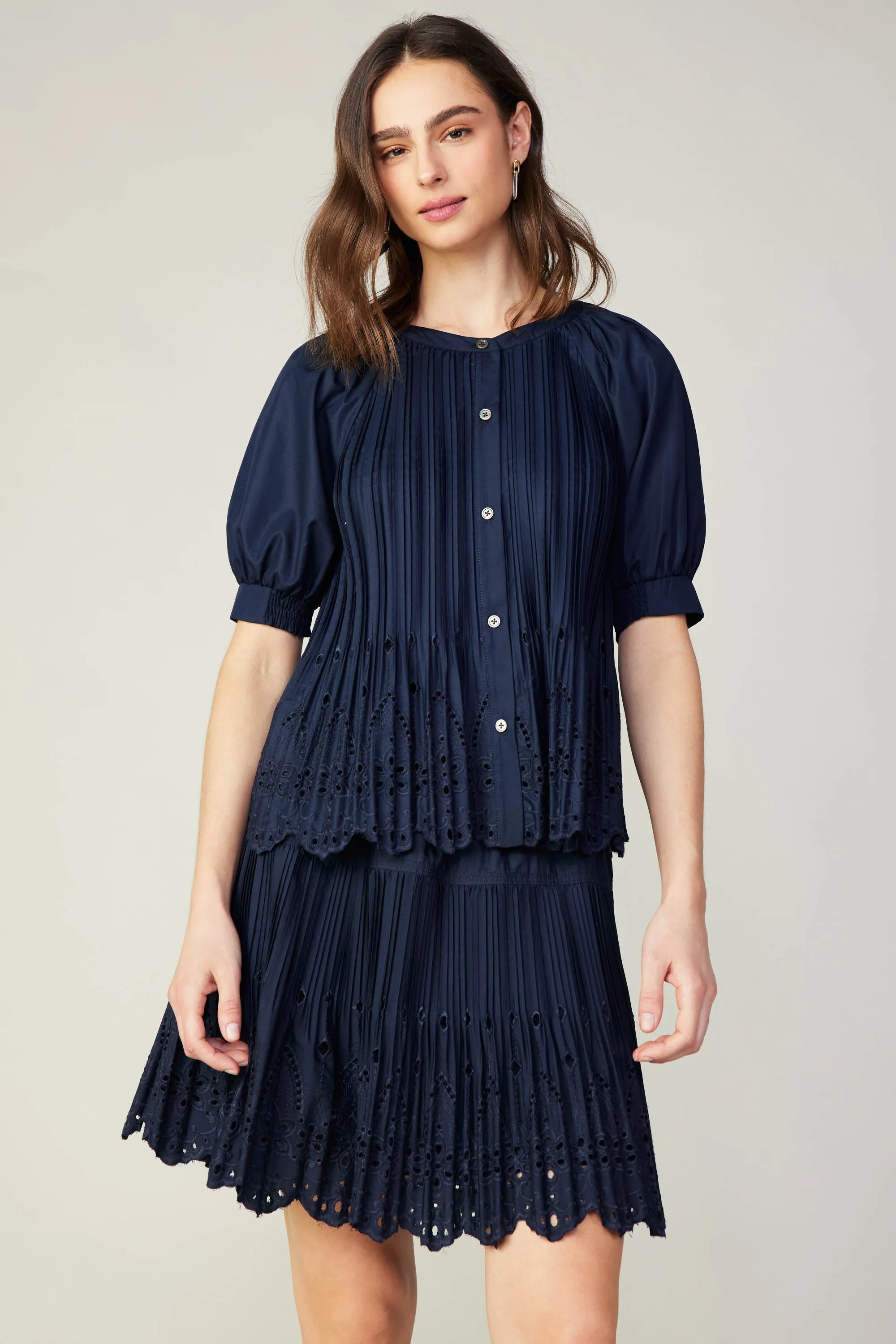 Pleated Eyelet Blouse