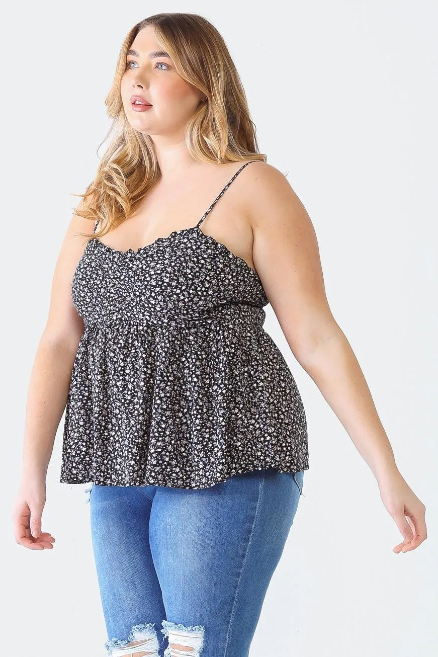 Plus Size Floral Strappy Ruched Smoked Back Top