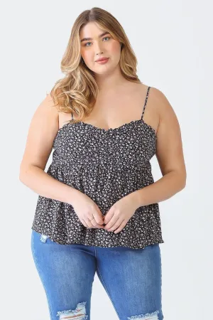 Plus Size Floral Strappy Ruched Smoked Back Top