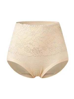 Plus Size Women Floral Lace Solid Color Cozy High Waist Panties