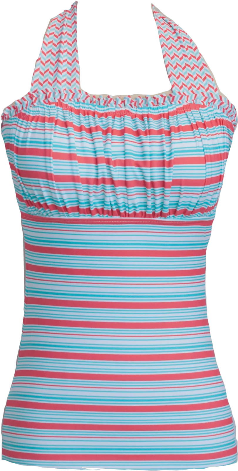 Ruched Square Halter Top - Aqua Stripe Chevron - FINAL SALE - FINAL FEW