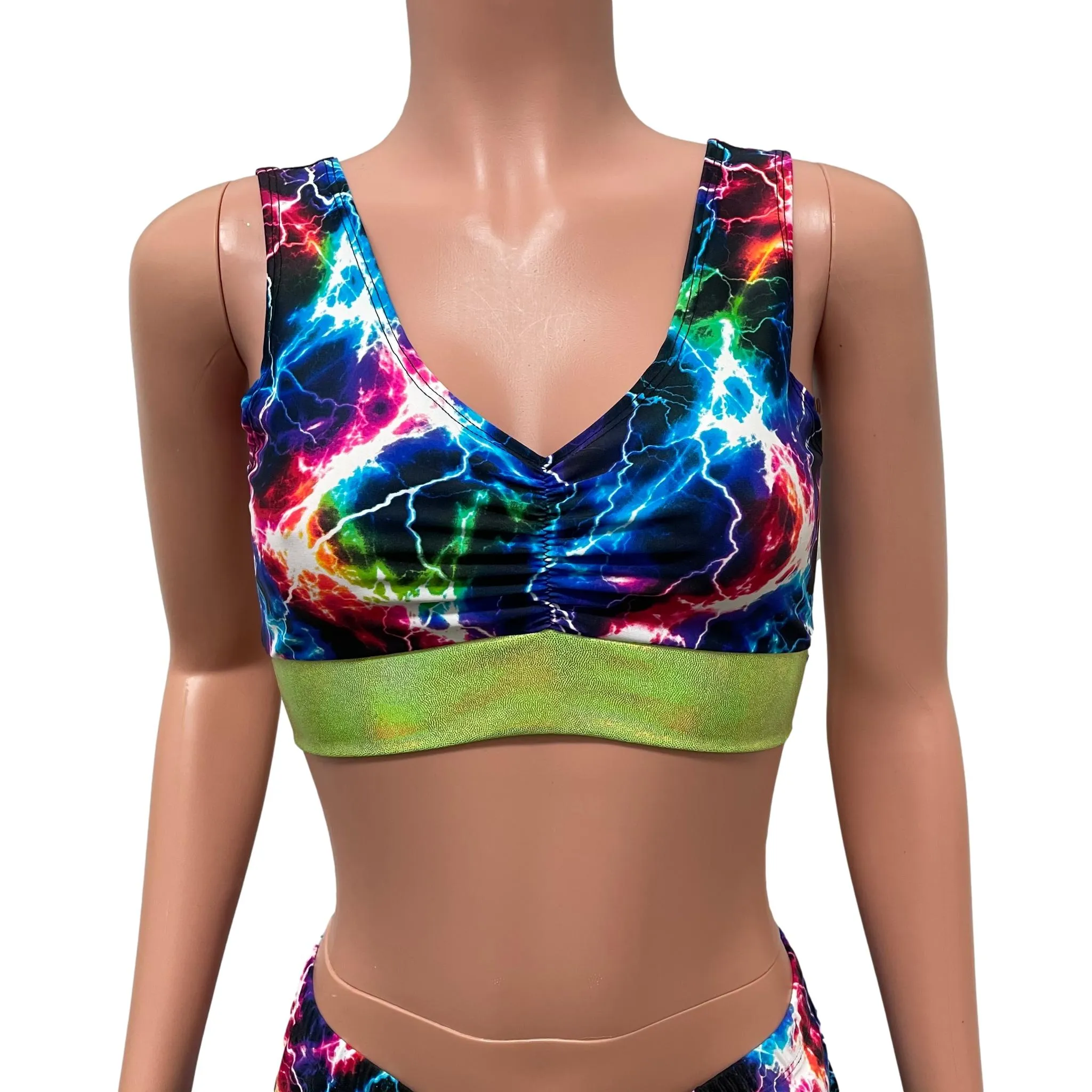 SALE - Cosmic Thunder/Lime Holo Scrunch Top Bralette