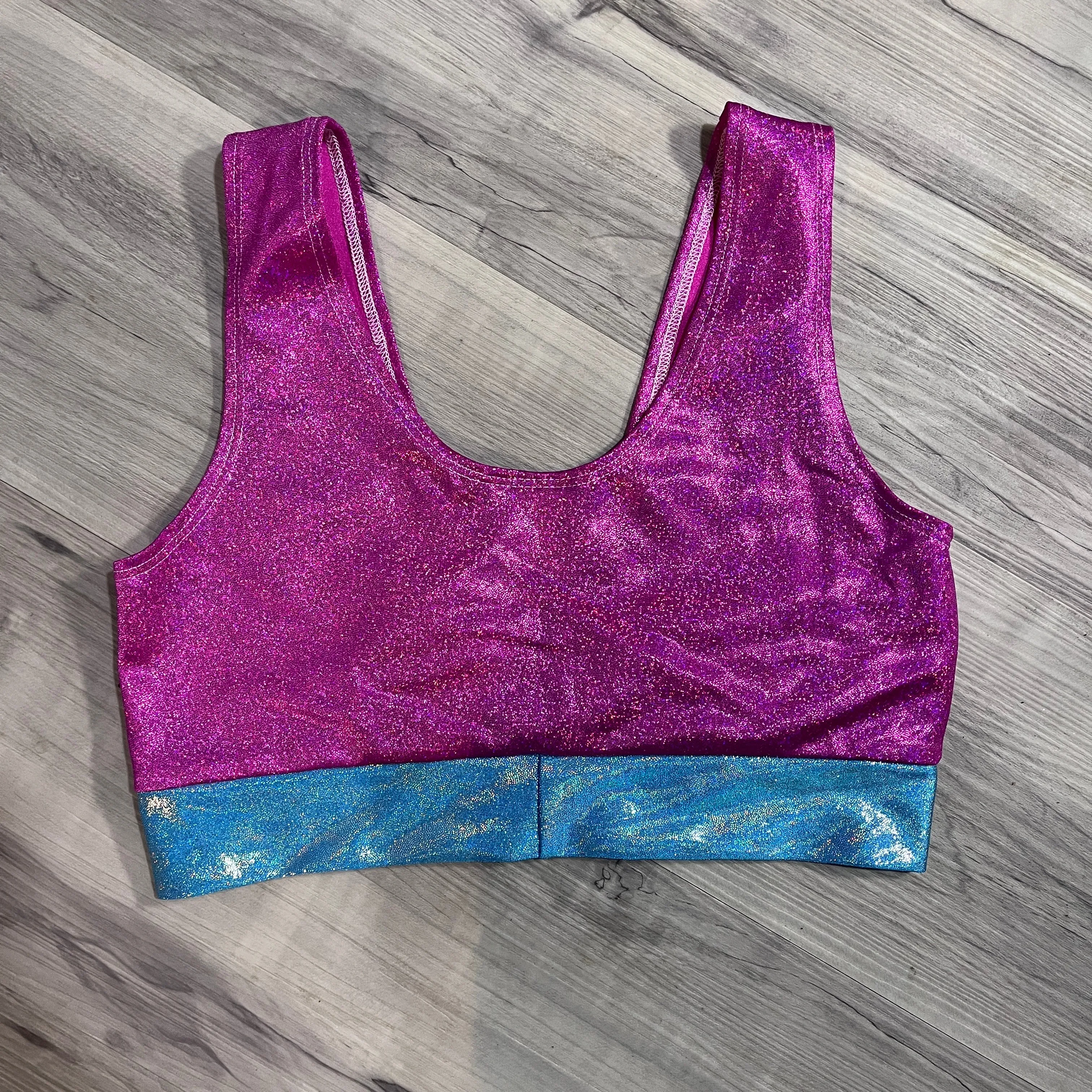 SALE - SMALL - Blue & Pink Sparkle Scrunch Top Bralette (Copy)