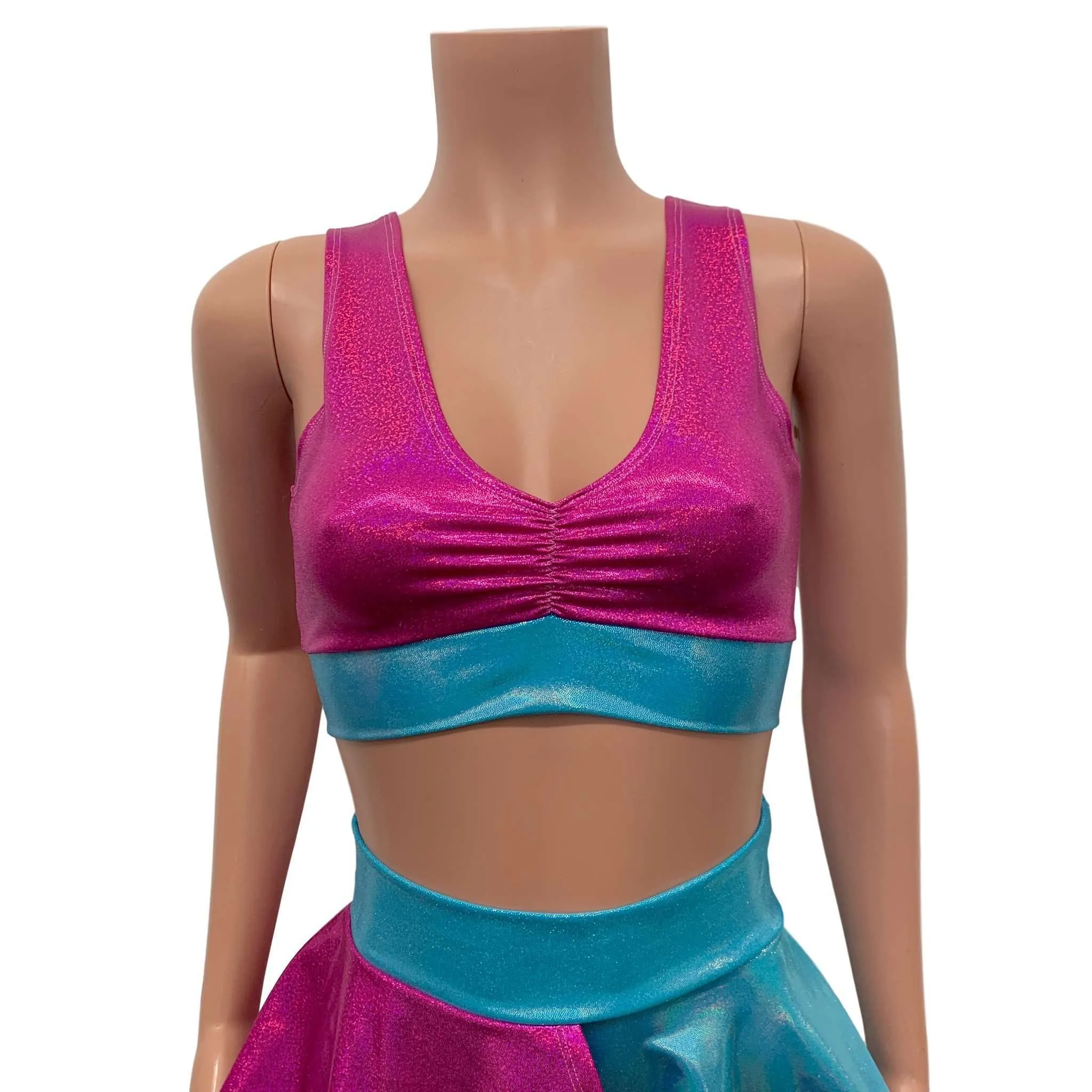 SALE - SMALL - Blue & Pink Sparkle Scrunch Top Bralette (Copy)