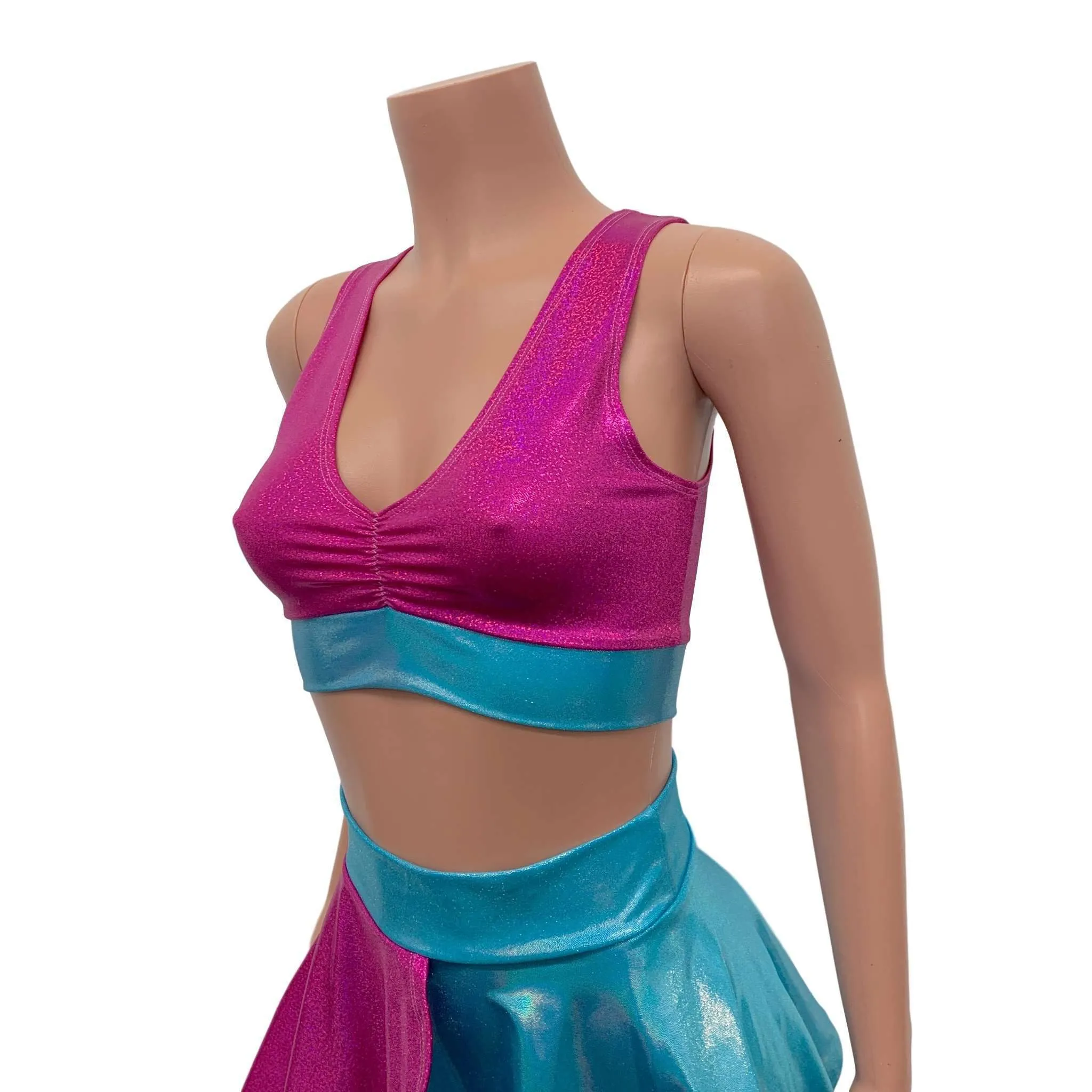 SALE - SMALL - Blue & Pink Sparkle Scrunch Top Bralette (Copy)