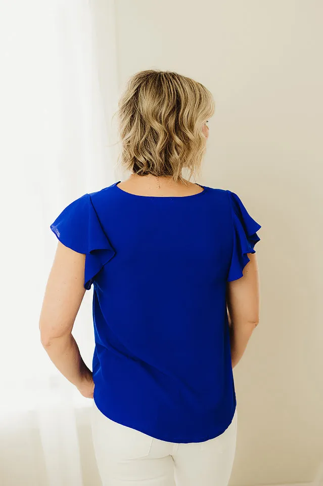 Scalloped V Neck Woven Top