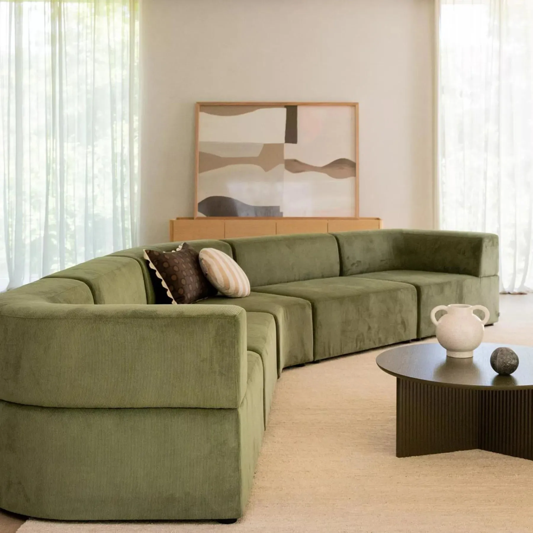 Stretch Large Closed Angle Sofa - Corduroy Forest