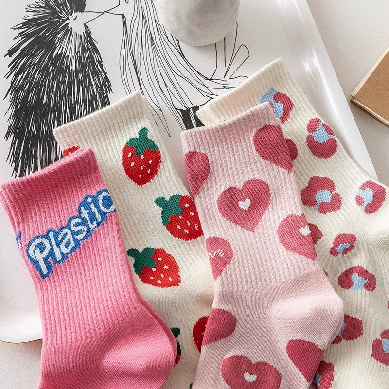 Sweet Strawberry Love Mid-Barrel Socks