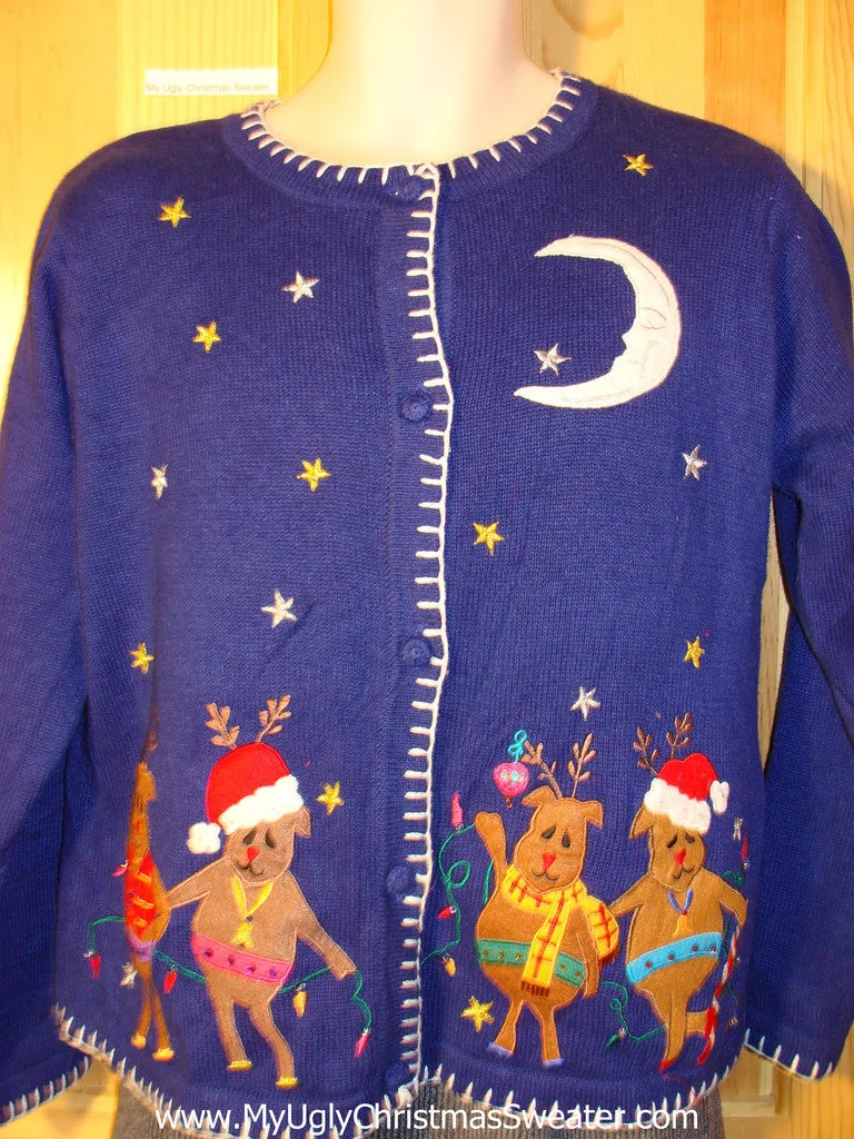 Tacky Partying Reindeer Ugly Christmas Sweater with Four Festive Reindeer Loving Life (f742)