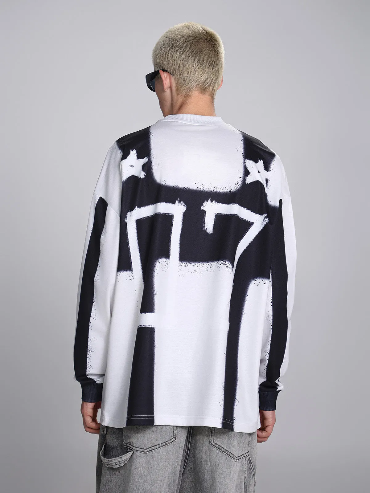 Thesupermade Color Contrast Print Long Sleeve Jersey T-shirt