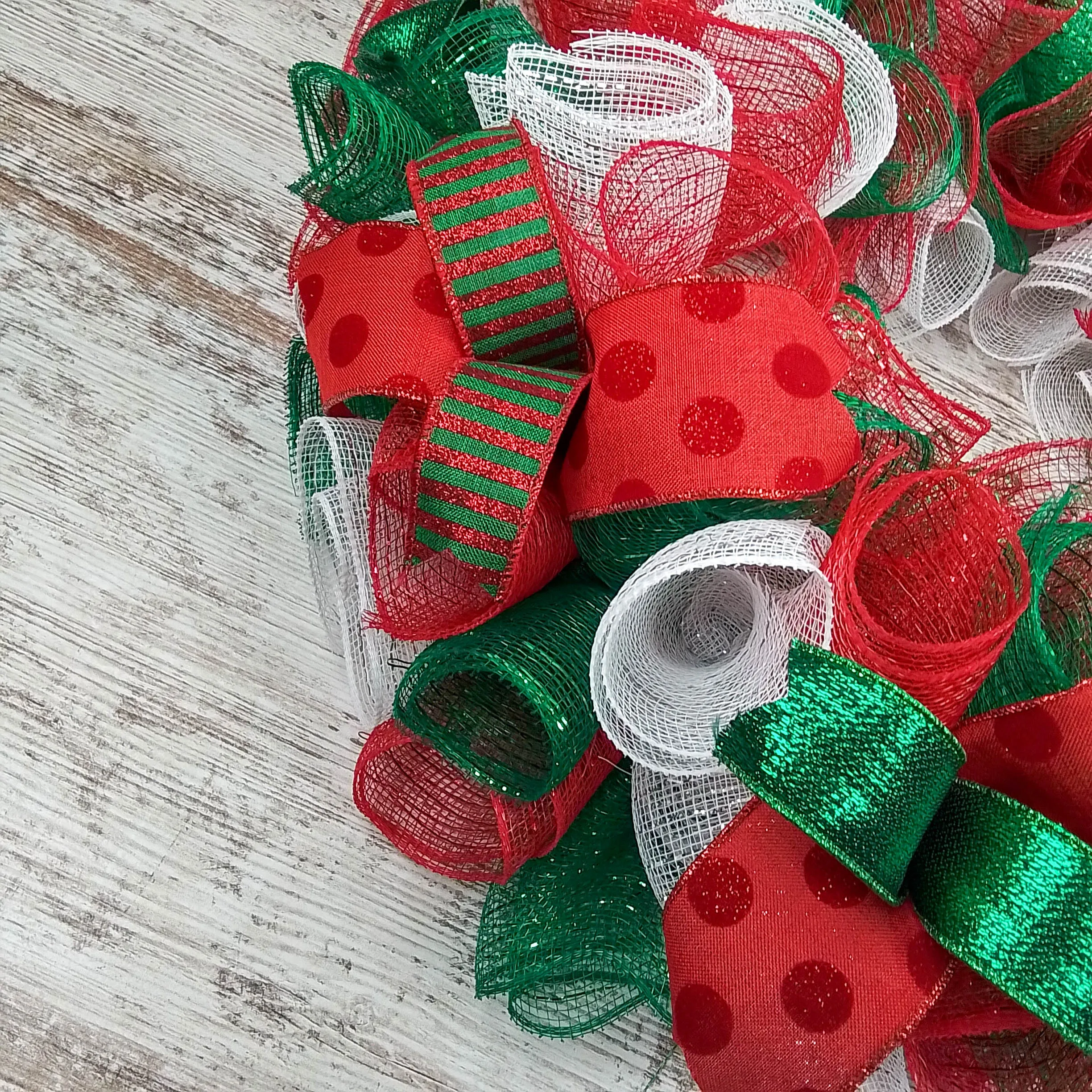 Traditional Christmas Wreath | Red Emerald Green White Mesh Christmas Decor