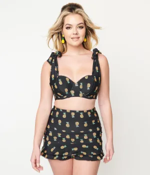 Unique Vintage Black & Pineapple Print Alice Swim Skirt