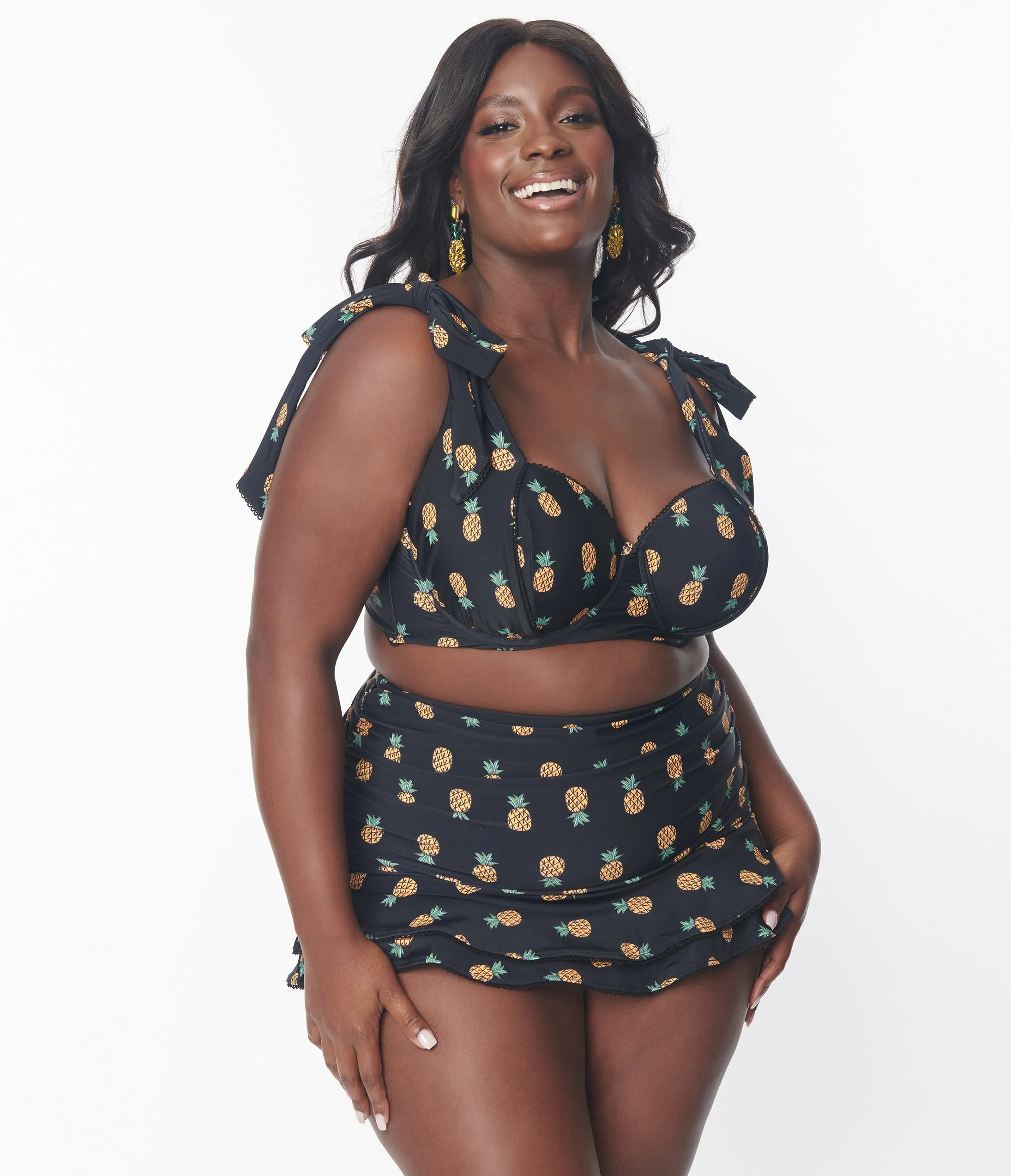 Unique Vintage Plus Size Black & Pineapple Print Alice Swim Skirt