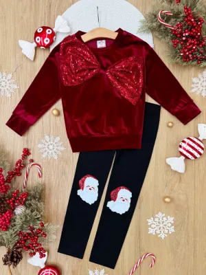 Velvet Sparkle Bow Top and Santa Legging Set