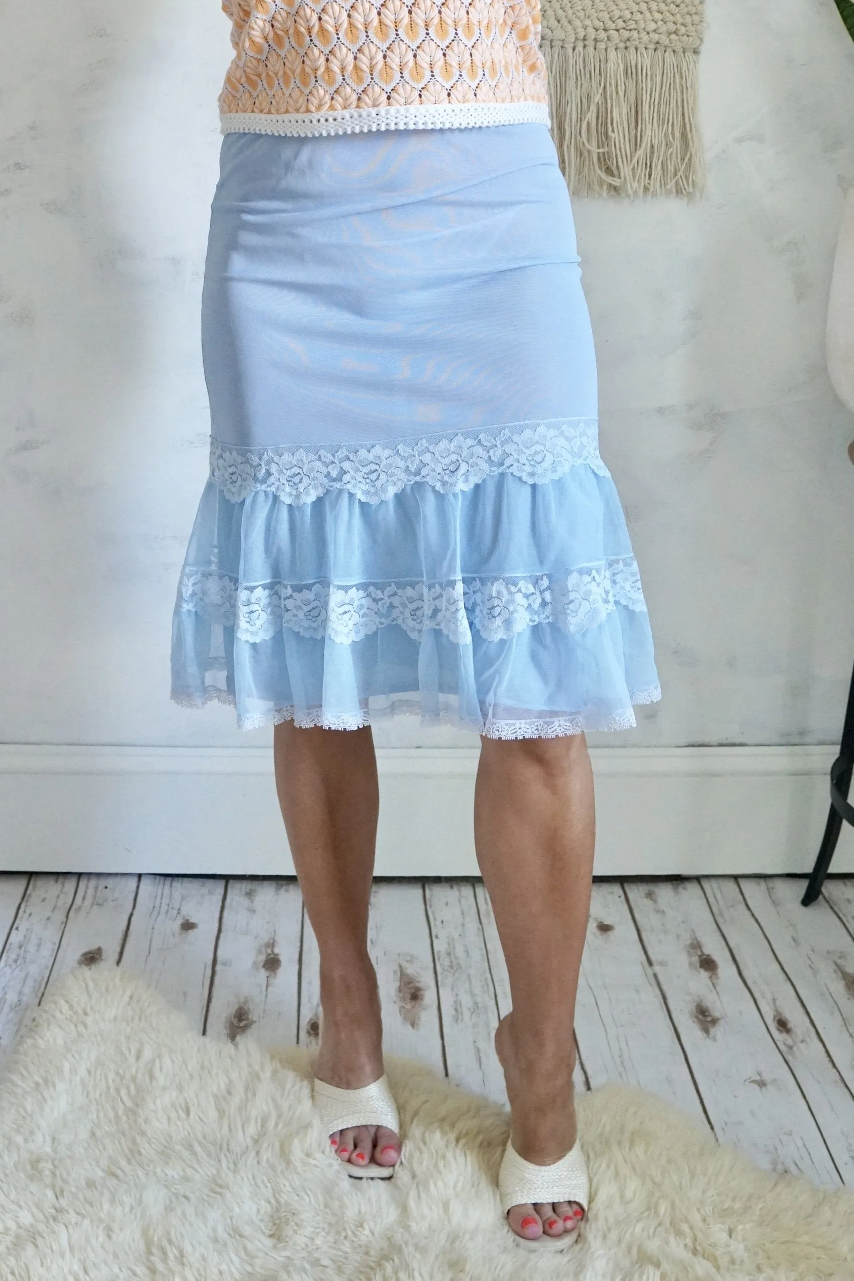 Vintage Powder Blue Lace Slip