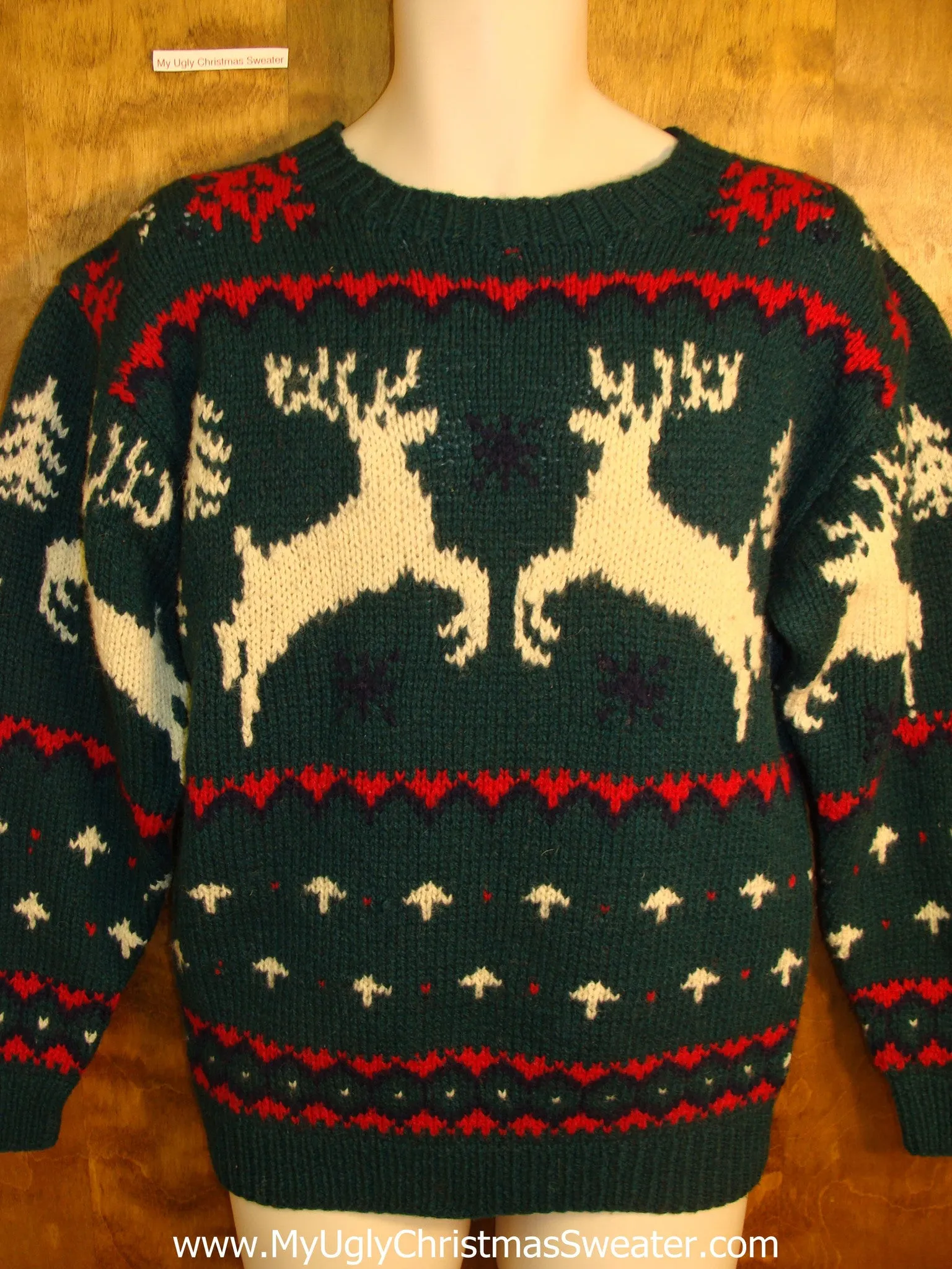 Vintage Style Leaping Reindeer Holiday Sweater