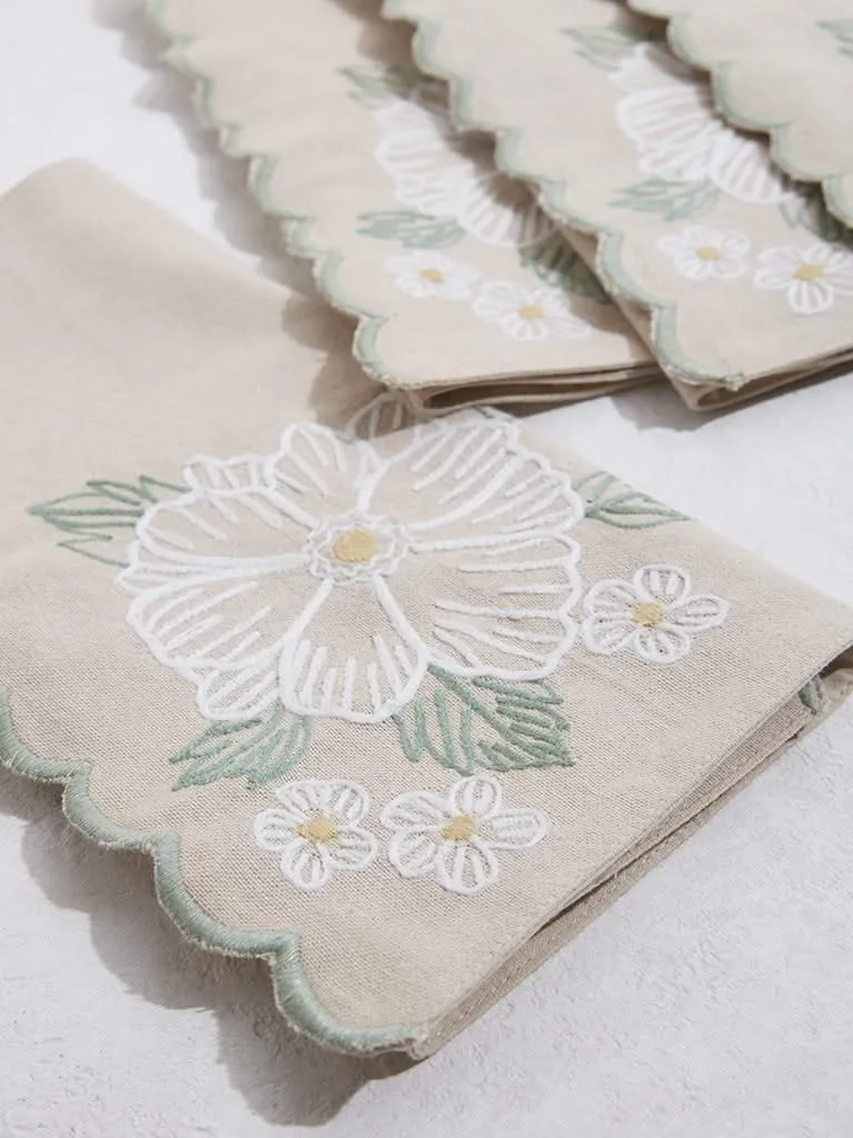 Westside Home Beige Floral Detailed Placemats - (Set of 4)